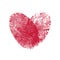 Fingerprint heart, red print of thumb fingers love