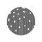 Fingerprint icon for identity password. Graphic thumbprint for touch screen on mobile. Black scan stamp on isolated background.