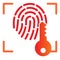 Fingerprint and key flat icon. Print identification access color icons in trendy flat style. Finger scan gradient style