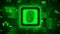 Fingerprint logo on chip sensor - abstract background in green of blurred binary code - security scanning identification concept