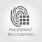 Fingerprint recognition black flat icon. Identity biometric scanning finger mark. Verification sign. Graphic pictograph