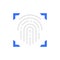 Fingerprint, scanned finger, cryptographic signature, identity white line icon.