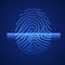 Fingerprint Scanning. Element of HUD technology interface. Vector illustration isolated on blue background