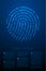 Fingerprint shape Particle Geometric Bokeh circle dot pixel pattern blue color illustration on blue gradient background with copy