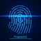 Fingerprint technology scanning Identification system. Fingerprint on blue scanning laser screen.