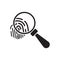 Fingerprint under magnifying glass icon, Crime investigation and digital access control symbo