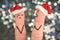 Fingers art of couple celebrates Christmas. Concept of man and woman during quarre