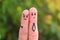 Fingers art of couple. Concept of man harassing woman