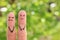 Fingers art of couple. Woman cries, man laughs