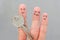 Fingers art of family during quarrel. Concept of man and woman cannot divide property after divorce