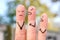 Fingers art of family during quarrel. Concept of wife shouts on husband