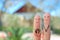 Fingers art of happy couple. Concept of woman proposing to man