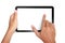 Fingers pinching to zoom tablet\'s screen