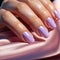 Fingers of a young woman\\\'s hand with beautiful pearlescent nail polish, Creative manicure