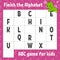 Finish the alphabet. ABC game for kids. Education developing worksheet. Green iguana. Learning game for kids. Color activity page