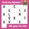 Finish the alphabet. ABC game for kids. Education developing worksheet. Learning game for kids. Color activity page