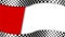 Finish black and white checkered flag waving in wind on white red background. Auto and motorcycle races, sports competitions,