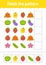 Finish the pattern. Cut and play. Fruits and vegetables. Education developing worksheet. Activity page.Cartoon character
