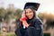 Finish what you start. Cropped portrait of an attractive young female student celebrating on graduation day.