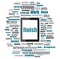 Finish word. Business concept . Tablet pc with word cloud collage