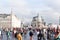 Finishing of Immortal Regiment procession in Victory Day - thousands of people marching on the bridge in commemoration of their lo
