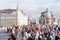 Finishing of Immortal Regiment procession in Victory Day - thousands of people marching on the bridge in commemoration of their lo