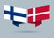 Finland and Denmark flags. Finnish and Danish national symbols. Vector illustration.