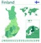 Finland detailed map and flag. Finland on world map.