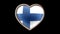 Finland flag heart isolated on black luma matte. Patriotism