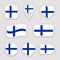 Finland flag stickers set. Finn national symbols badges. Isolated geometric icons. Vector Finnish official flags collection. Sport