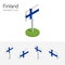 Finland flag, vector set of 3D isometric icons