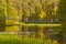 Finland forest at sunset. Pieni karhunkierros trail bridge. Nature background