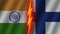Finland and India Flags Together, Fabric Texture, Thunder Icon, 3D Illustration