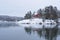 Finland. Lohja. January 28, 2021 on the island red building Restaurant. Winter, marine life.