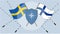 Finland and Sweden joining NATO concept background. Flags of Finland, Sweden and NATO. Dhaka, Bangladesh - May 16, 2022. The North