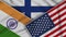 Finland United States of America India Flags Together Fabric Texture Illustration