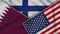 Finland United States of America Qatar Flags Together Fabric Texture Illustration