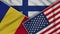 Finland United States of America Romania Flags Together Fabric Texture Illustration