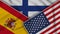 Finland United States of America Spain Flags Together Fabric Texture Illustration