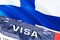 Finland Visa Document, with Finland flag in background. Finland flag with Close up text VISA on USA visa stamp in passport,3D