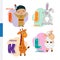Finnish alphabet. Native American, Rabbit, Giraffe, Sheep. Vector letters and characters.