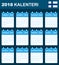 Finnish Calendar for 2018. Scheduler, agenda or diary template. Week starts on Monday