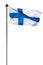 Finnish flag on a pole on white background
