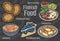 Finnish food. A set of classic dishes. Cartoon hand drawn illustration