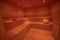 Finnish sauna interior view wide angle. Steam room