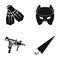 Fins, Mask and other web icon in black style. Automatic, umbrella icons in set collection.