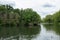 Finsbury park lake, large and tall green trees found around the area.