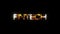 Fintech gold text with glitch effect loop title on black background