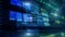 Fintech icon on abstract financial technology background. Cpu icon on server room data center blurred background