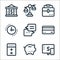 fintech line icons. linear set. quality vector line set such as internet banking, save money, calculator, cit card, talk, time